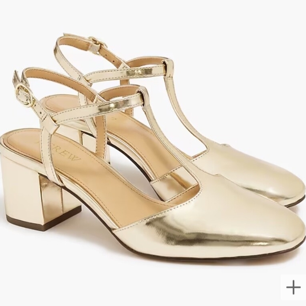 Gold Women's Block Heel Shoes